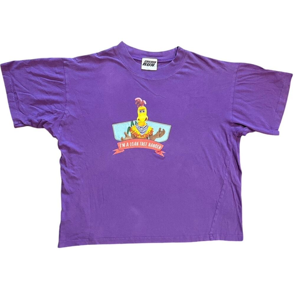 Vintage 2001 Chicken Run Movie Promo T Shirt XL Purple Rocky Rooster DreamWorks